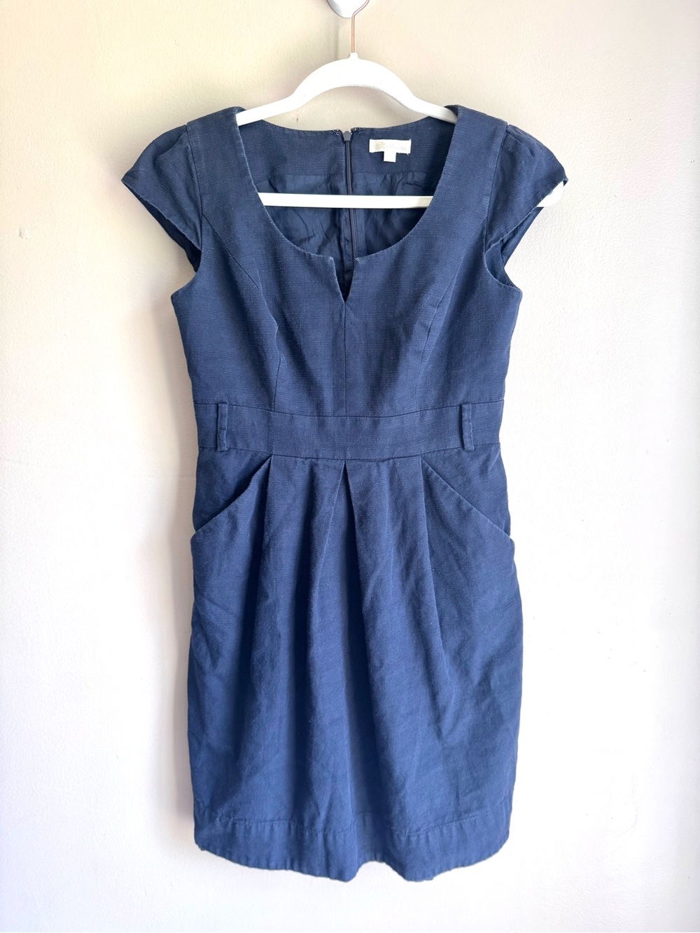 Shoshanna Navy Cap Sleeve Sheath Linen Dress 4